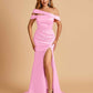 Unique Satin Mermaid Prom Dresses With Off Shoulder Straps Side Slit Floor Length