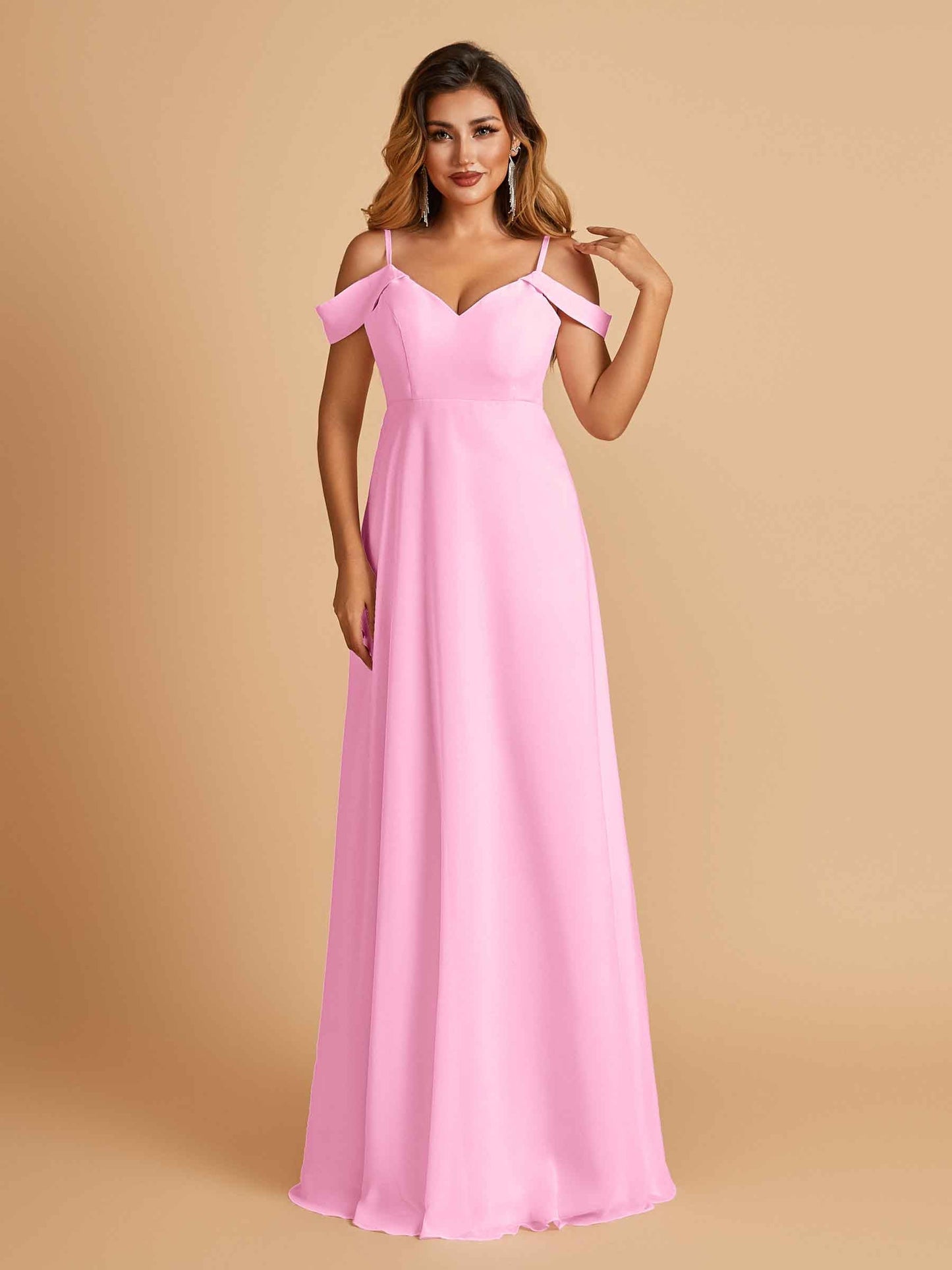Chiffon Off-shoulder Long Prom Dresses V-neck Floor Length A-line