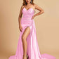 Sexy Satin Corset Bridesmaid Dresses Sweetheart Side Slit With Train Floor Length