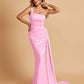 Sexy Satin One Shoulder Mermaid Bridesmaid Dresses Pleats Floor Length