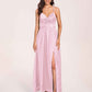 Satin Spaghetti Straps A-line Bridesmaid Dresses Side Slit Floor Length
