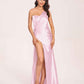 Sexy Satin One-shoulder Prom Dresses Side Slit Sheath Floor Length Long