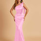 Sexy Satin One Shoulder Bridesmaid Dresses Long Zipper Side Floor Length Sheath
