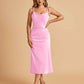 Sexy Satin Midi Prom Dresses Spaghetti Straps Slip Scoop Side Slit