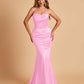 Sexy Satin Mermaid Prom Dresses Spaghetti Straps Scoop Criss-cross Back