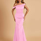 Charming Satin Off Shoulder Mermaid Prom Dresses Straps Floor Length