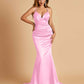 Satin Mermaid V-neck Bridesmaid Dresses Spaghetti Straps Floor Length
