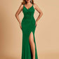 Jersey Mermaid Bridesmaid Dresses Spaghetti Straps V-neck Side Slit Floor Length