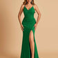 Sexy Jersey Mermaid Bridesmaid Dresses Spaghetti Straps V-neck Criss Cross Side Slit Floor Length