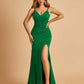 Jersey Mermaid Bridesmaid Dresses Spaghetti Straps V-neck Side Slit Pleats Floor Length