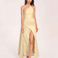 Sexy Satin Halter Strap Sheath Bridesmaid Dresses Side Slit Pleats Floor Length