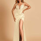 Sexy Sweetheart Sheath Bridesmaid Dresses Spaghetti Straps Satin Side Slit Pleats Floor Length