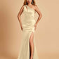 Sexy Satin Key Hole Bridesmaid Dresses One Shoulder Key Hole Floor Length Sheath For Sale