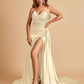 Sexy Satin Corset Bridesmaid Dresses Sweetheart Side Slit With Train Floor Length