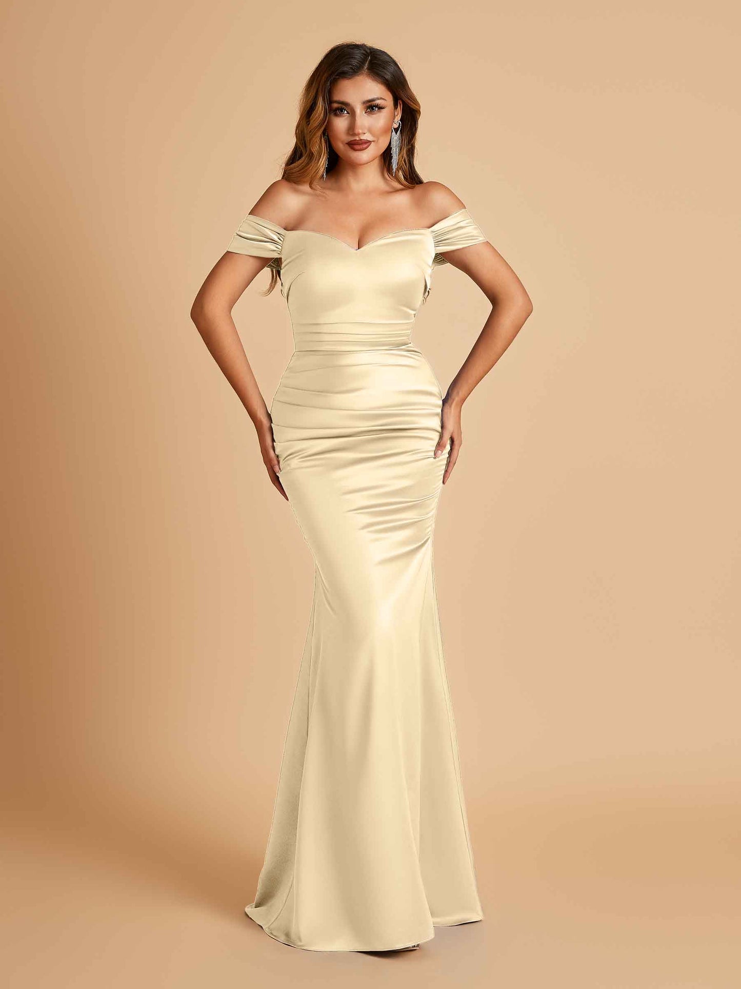 Satin Mermaid Off Shoulder Bridesmaid Dresses Sweetheart Floor Length