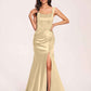 Sexy Satin Square Mermaid Bridesmaid Dresses Pleats Side-Slit Floor-Length Sleeveless