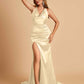 Sexy Satin Open Back Prom Dresses Mermaid V-neck Side Slit With Train