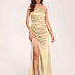 Satin Halter Pleats Sheath Bridesmaid Dresses Side-Slit Floor Length Sleeveless