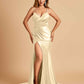 Satin Mermaid V-neck Bridesmaid Dresses Spaghetti Straps Side Slit Floor Length