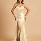 Satin Mermaid V-neck Prom Dresses Spaghetti Straps Side Slit Floor Length