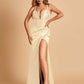 Sexy Sweetheart Sheath Prom Dresses Spaghetti Straps Satin Side Slit Pleats Floor Length