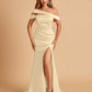 Unique Satin Mermaid Prom Dresses With Off Shoulder Straps Side Slit Floor Length