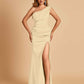 Satin One-shoulder Bridesmaid Dresses Mermaid Side Slit Sleeveless Floor Length
