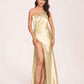 Sexy Satin One-shoulder Bridesmaid Dresses Side Slit Sheath Floor Length Long