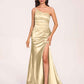 Satin One-shoulder Mermaid Bridesmaid Dresses Side Slit Pleats Floor Length