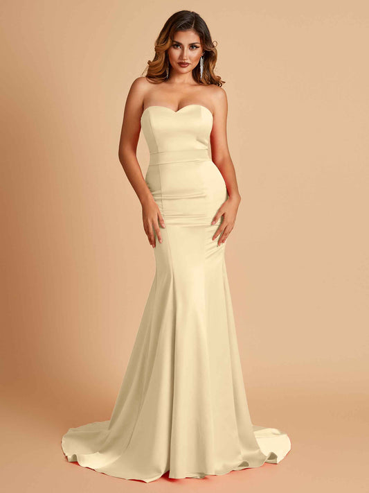 Sexy Satin Sweetheart Mermaid Bridesmaid Dresses Strapless Floor Length