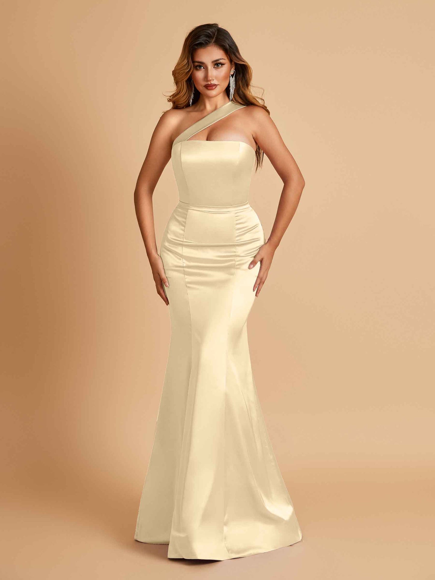 Sexy Satin Mermaid Bridesmaid Dresses One Shoulder Floor Length