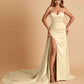 Sexy Satin Sheath Prom Dresses Spaghetti Straps Sweetheart Side Slit With Train