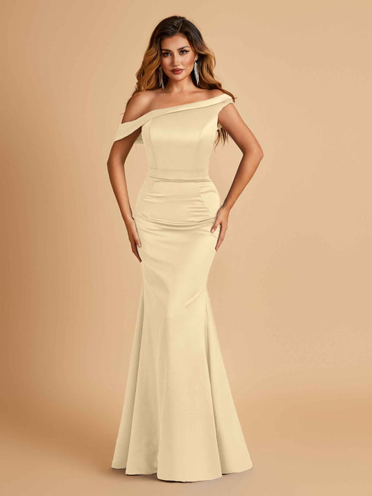 Charming Satin Off Shoulder Mermaid Bridesmaid Dresses Straps Floor Length