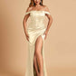 Satin Corset Off Shoulder Bridesmaid Dresses Sheath Side Slit Floor Length For Sale