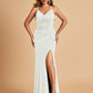 Jersey Mermaid Bridesmaid Dresses Spaghetti Straps V-neck Side Slit Floor Length