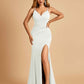 Jersey Mermaid Bridesmaid Dresses Spaghetti Straps V-neck Side Slit Pleats Floor Length