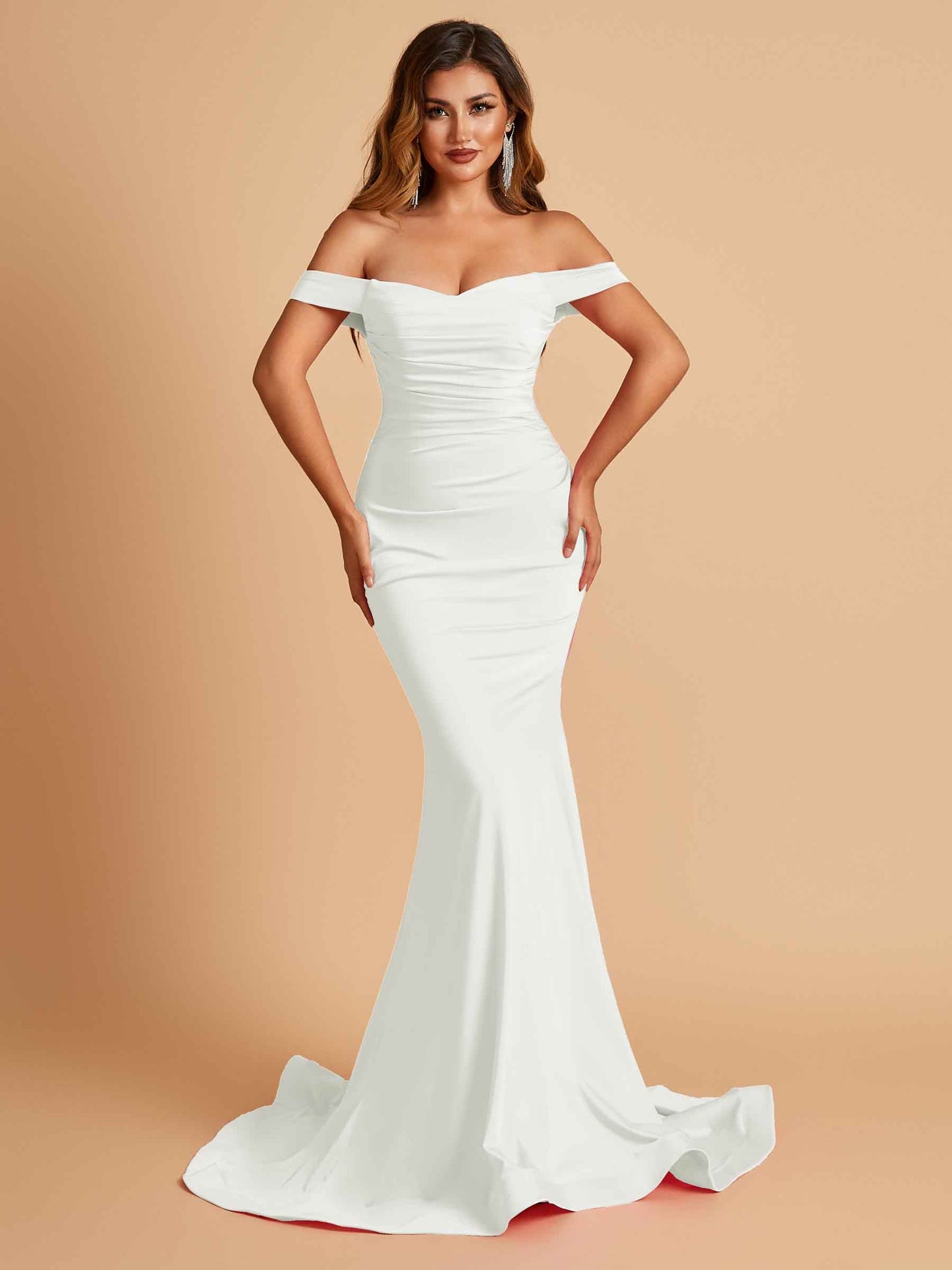 Jersey Mermaid Prom Dresses Off Shoulder Sweetheart Pleats Floor Length