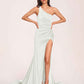 Jersey One-shoulder Prom Dresses Open Back Pleats Side-Slit With Train Long