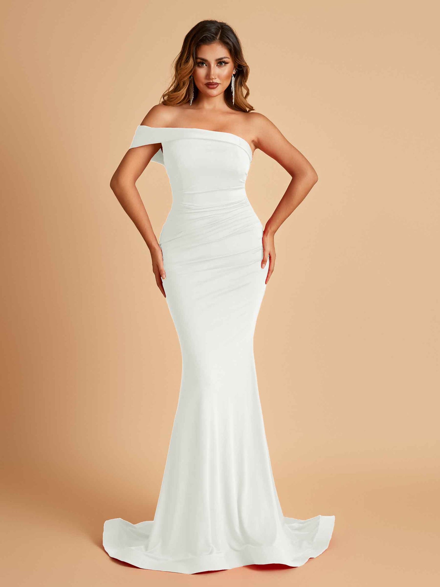 Sexy Jersey One Shoulder Bridesmaid Dresses Mermaid Pleats Floor Length Unique
