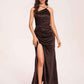 Satin Halter Pleats Sheath Bridesmaid Dresses Side-Slit Floor Length Sleeveless