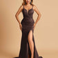 Satin Mermaid Long Prom Dresses Spaghetti Straps Sweetheart Side Slit Floor Length