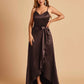 Satin Asymmetric V-neck Bridesmaid Dresses Sleeveless Side Slit A-line Unique For Sale