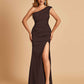 Satin One-shoulder Bridesmaid Dresses Mermaid Side Slit Sleeveless Floor Length