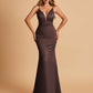 Satin Deep V-neck Mermaid Prom Dresses Open Back Floor Length