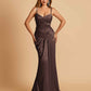 Satin Mermaid Sweetheart Prom Dresses Spaghetti Straps With Pleats Floor Length