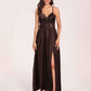Satin Spaghetti Straps A-line Bridesmaid Dresses Side Slit Floor Length