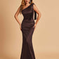 Sexy Satin One Shoulder Bridesmaid Dresses Long Zipper Side Floor Length Sheath