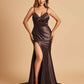 Satin Mermaid V-neck Bridesmaid Dresses Spaghetti Straps Side Slit Floor Length
