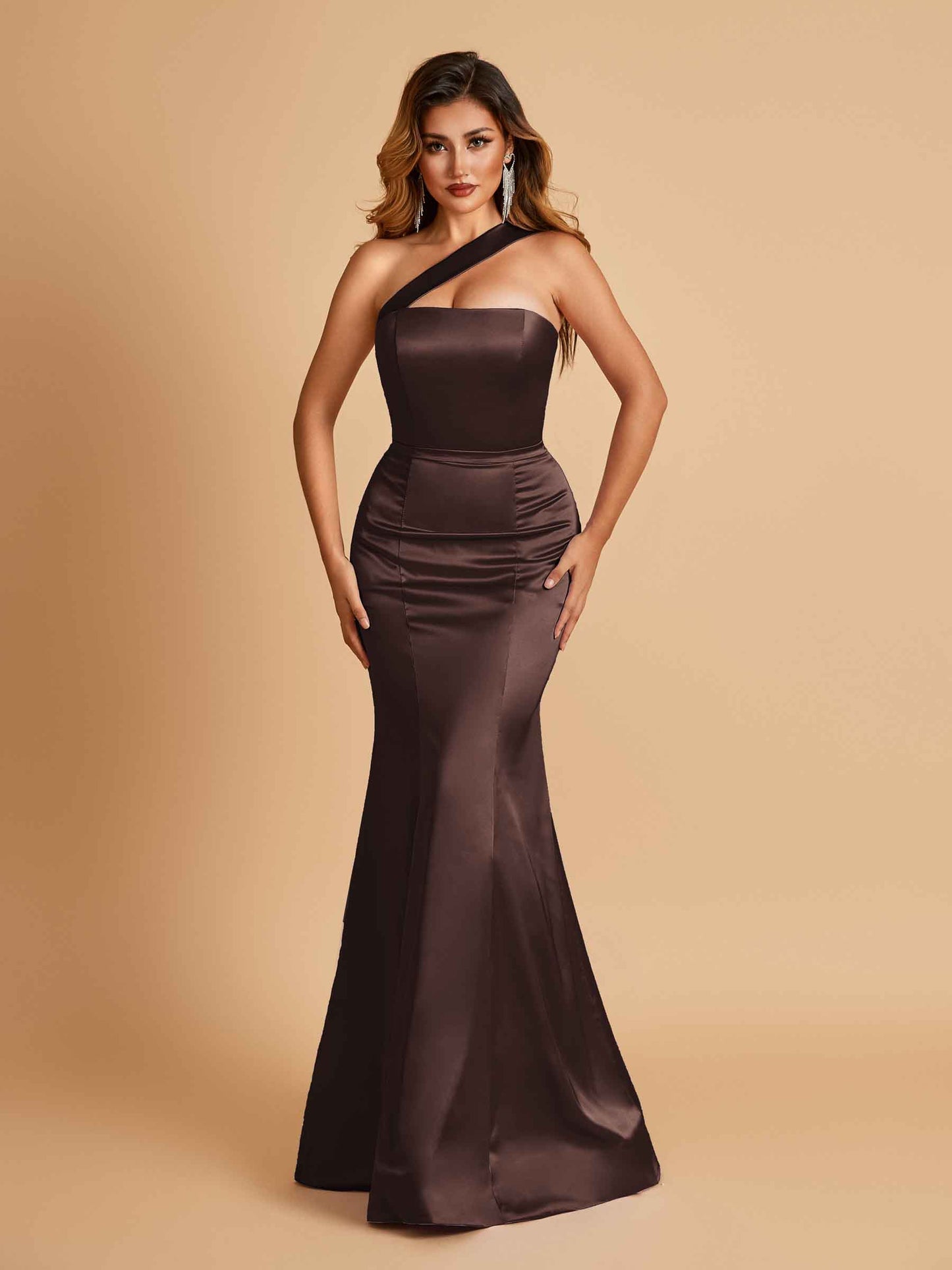 Sexy Satin Mermaid Bridesmaid Dresses One Shoulder Floor Length