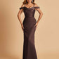 Sexy Off Shoulder Mermaid Long Prom Dresses Satin Spaghetti Straps Floor Length